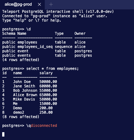 PostgreSQL interactive shell