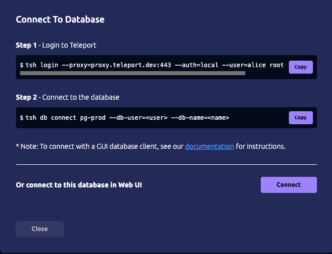 PostgreSQL connect dialog with connect button option